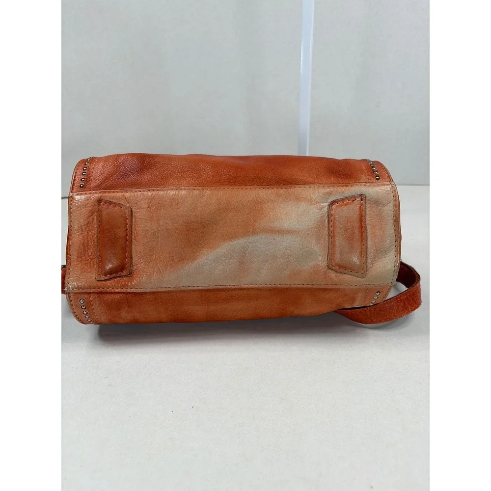 Old Trend Burnt Orange Leather Satchel Crossbody Shoulder Bag with Stud Details